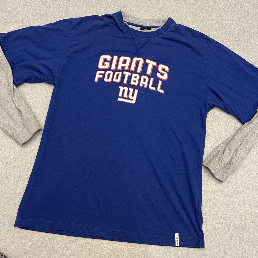 New York Giants Shirt Men's Large Blue Layered Long Sleeve Spellout NFL NFC